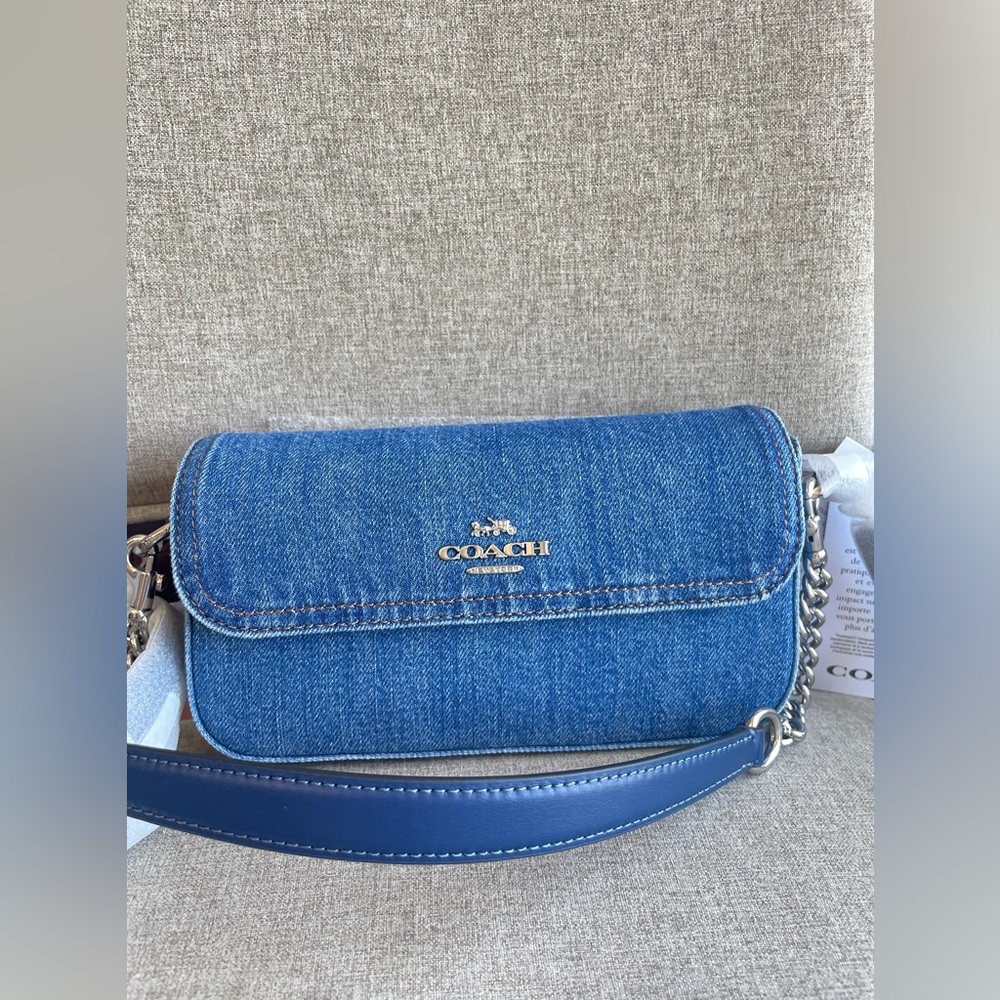 NWT！Coach Hailey Flap Crossbody Shoulder bag In Denim（COACH CAN96） - Picture 3 of 5